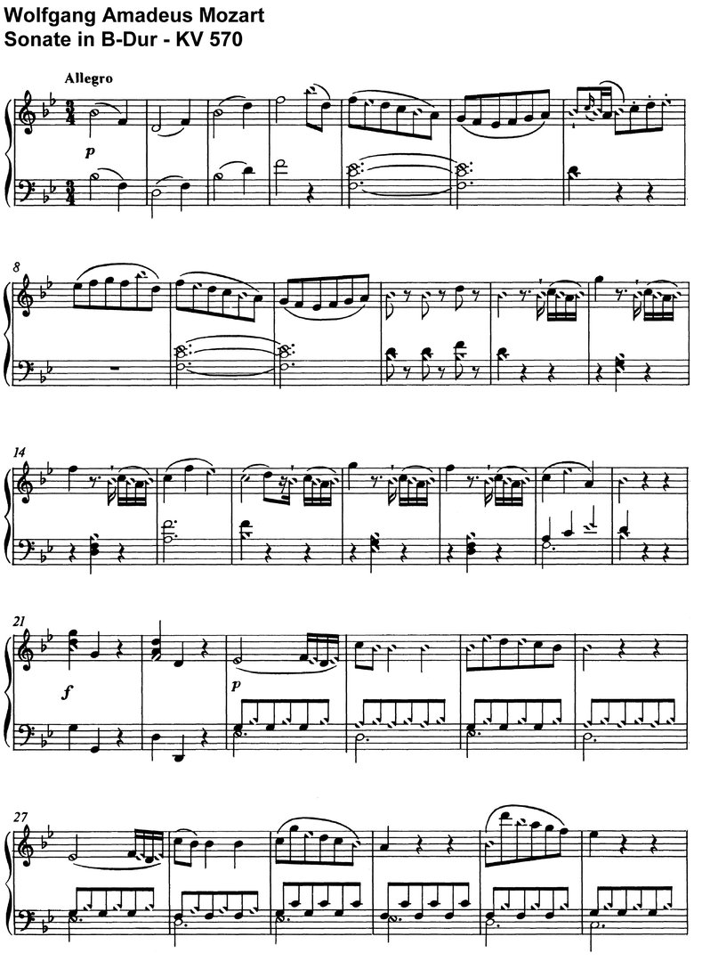 Mozart - Sonate B-Dur - KV 570 - 14 Seiten