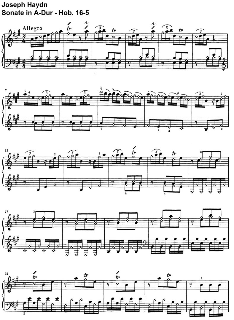 Haydn - Sonate A-Dur - Hob 16-05 - 8 Seiten