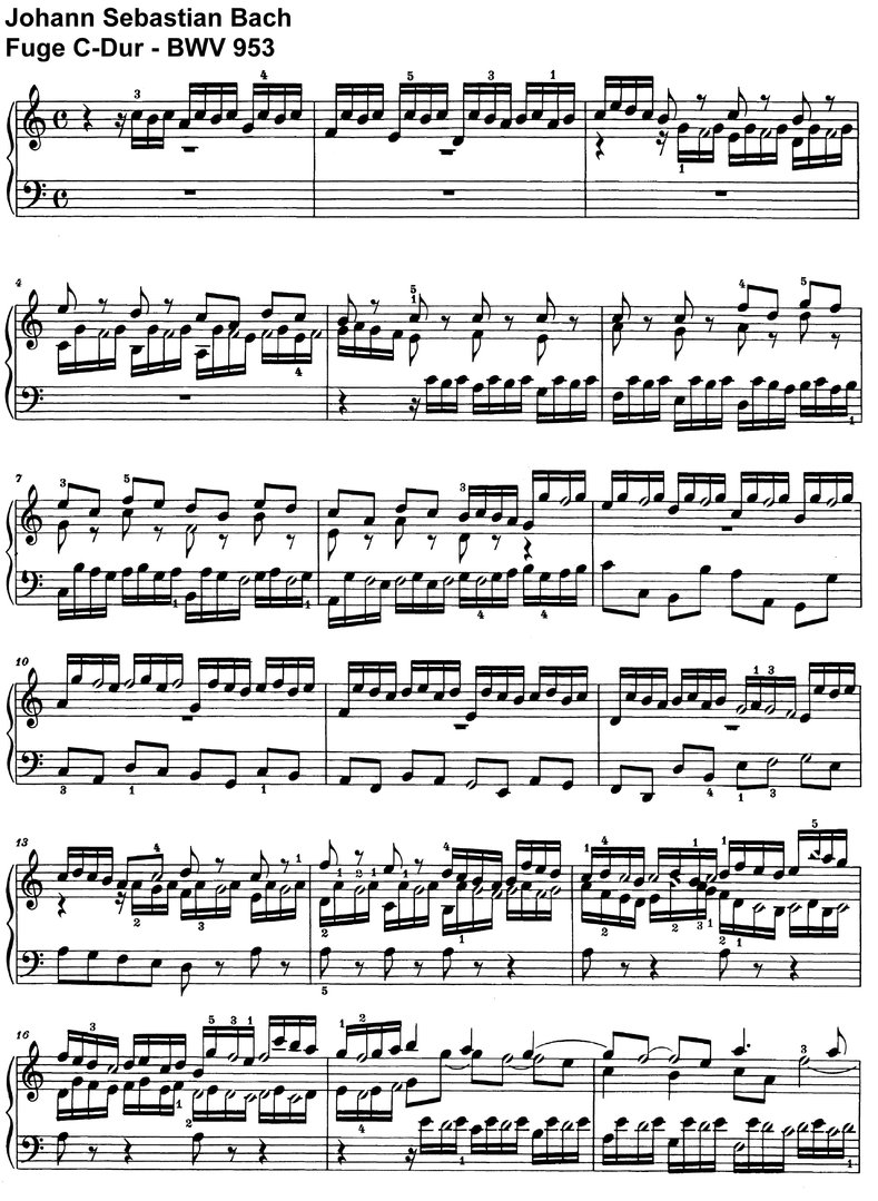 Bach - Fuge C-Dur BWV 952 + 953 - 4 Seiten