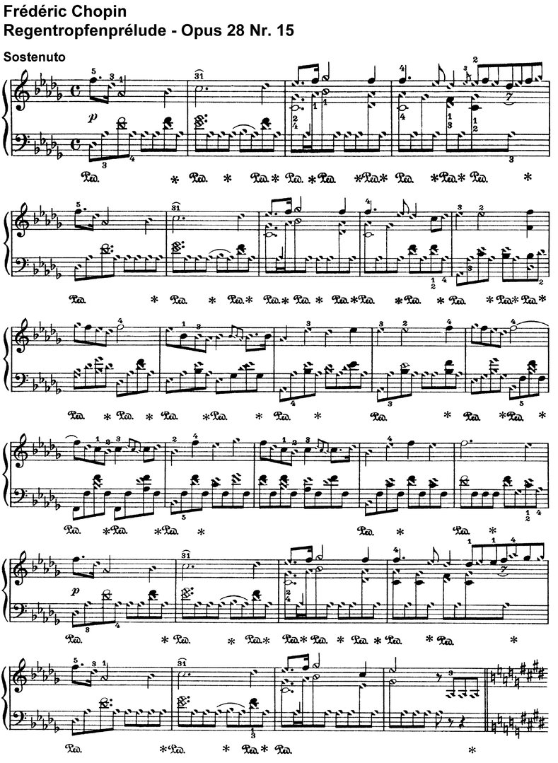 Chopin - Regentropfenprelude Opus 28 Nr 15 - 3 Seiten