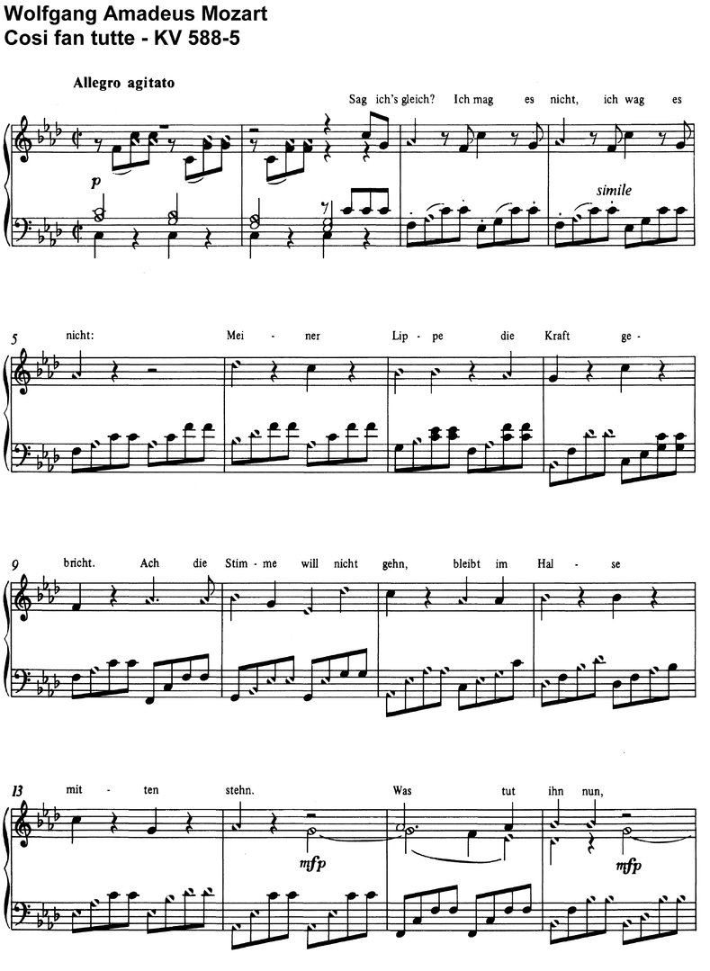Mozart - Cosi fan tutte KV 588-5 + KV 588-19 - 7 Pages