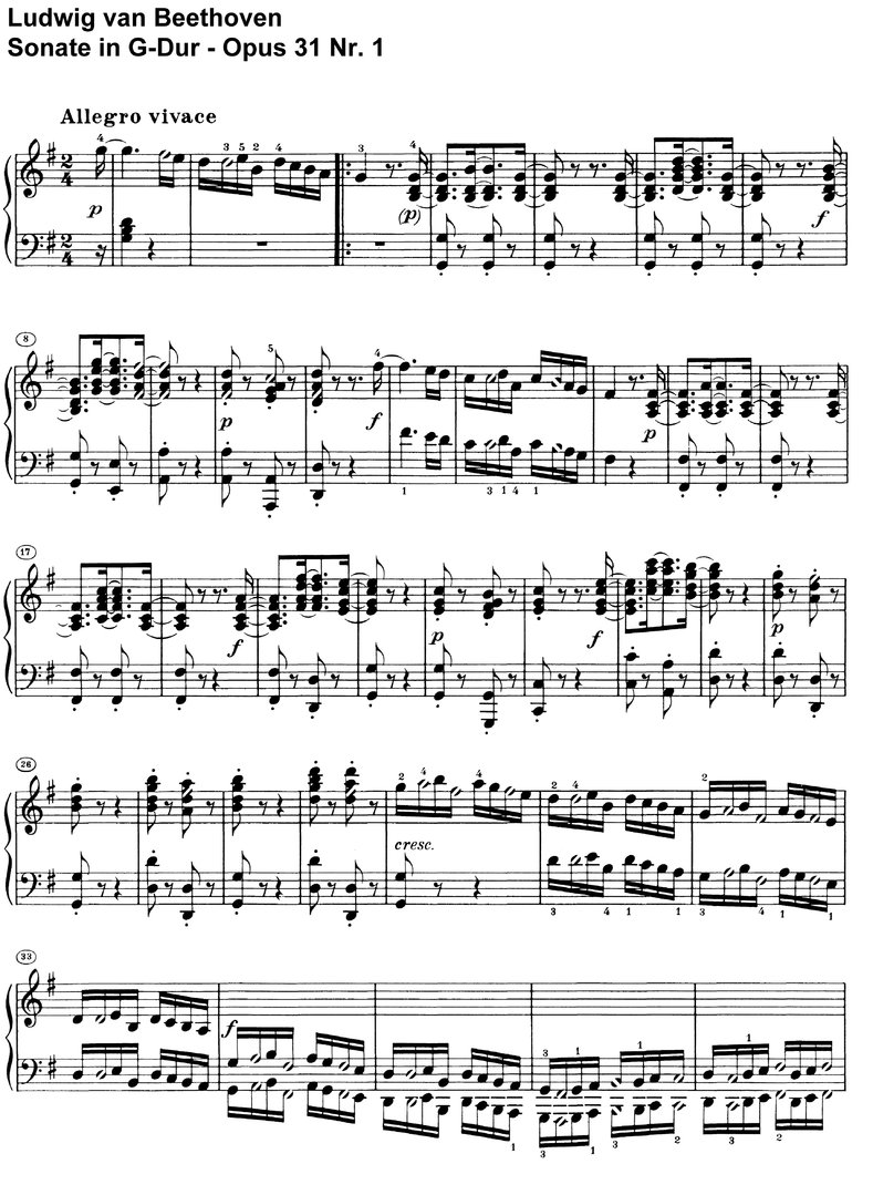 Beethoven - Sonate G-Dur Opus 31 Nr 1 - 25 Seiten