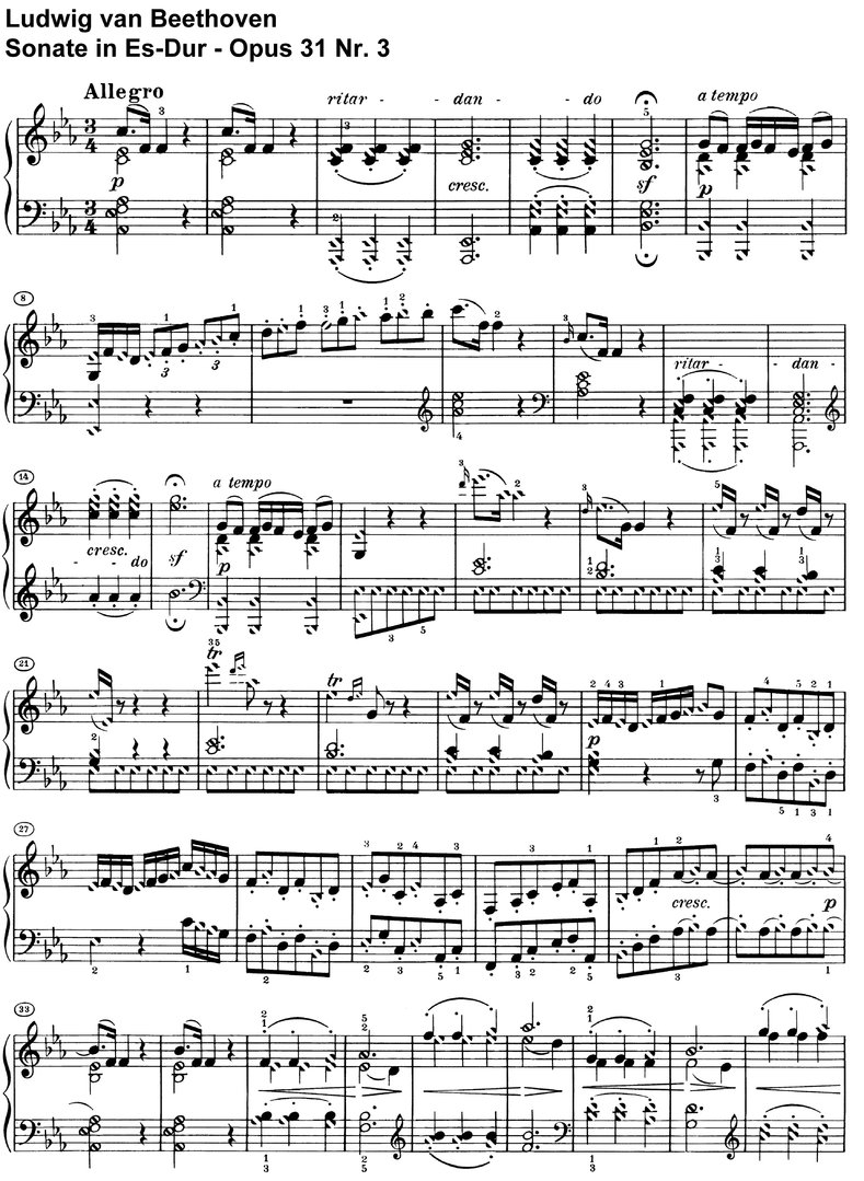 Beethoven - Sonate Es-Dur Opus 31 Nr 3 - 23 Seiten
