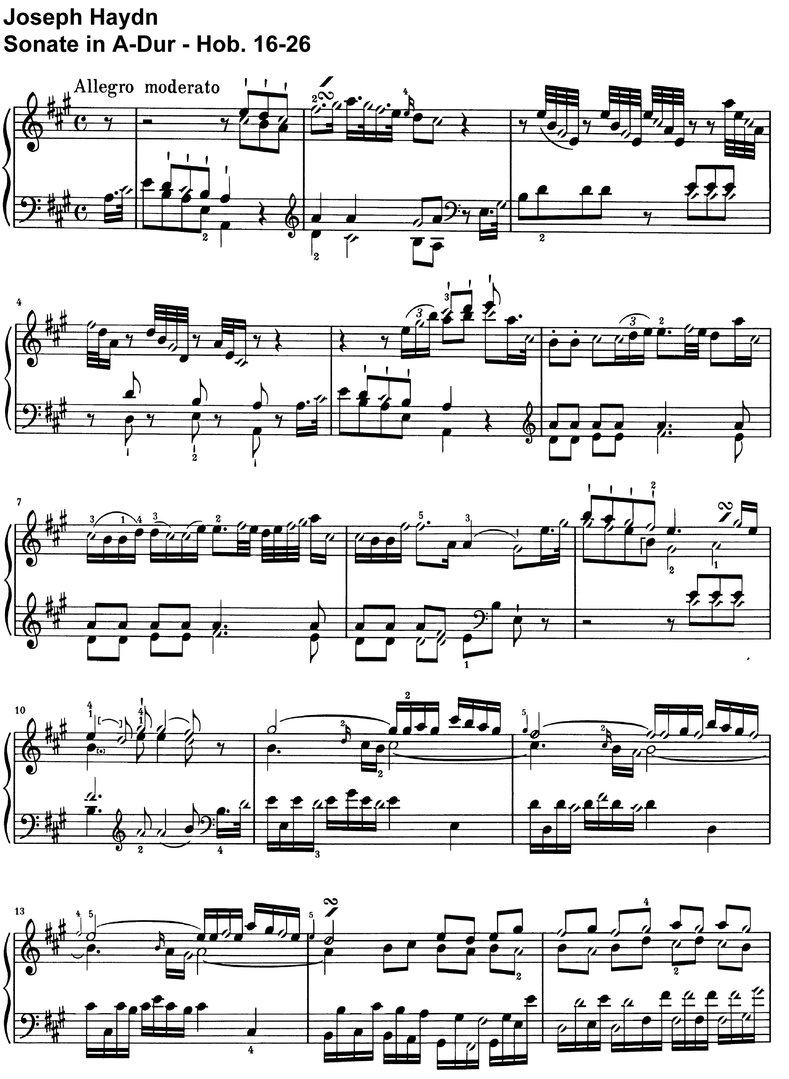 Haydn - Sonate A-Dur - Hob 16-26 - 8 Seiten