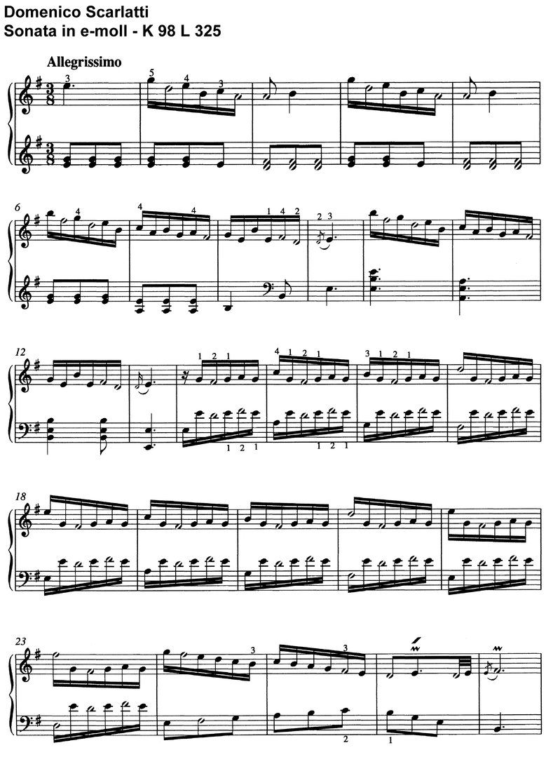 Scarlatti - Sonata e-moll K 98 L 325 - 4 pages