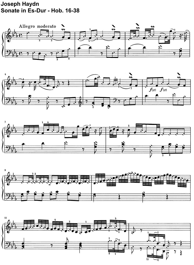 Haydn - Sonate Es-Dur - Hob 16-38 - 8 Seiten