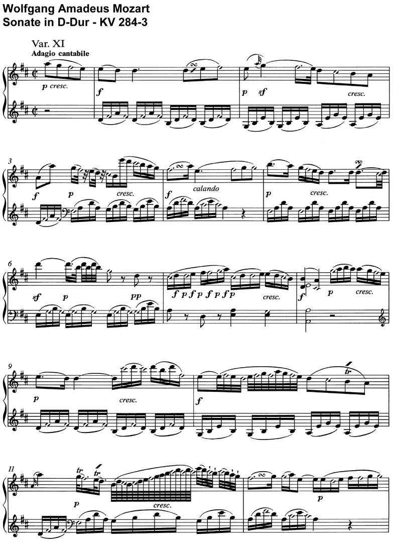Mozart - Sonate D-Dur - KV 284-3 - 3 Seiten