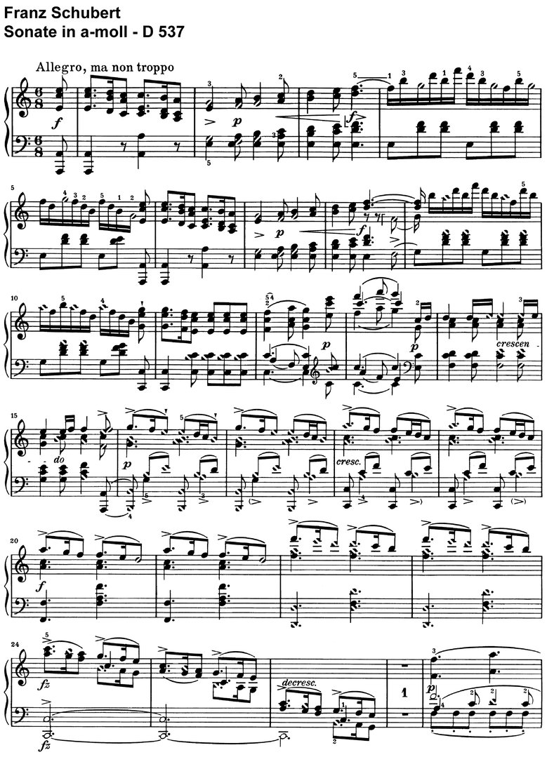 Schubert - Sonate a-moll D 537 - 16 Seiten