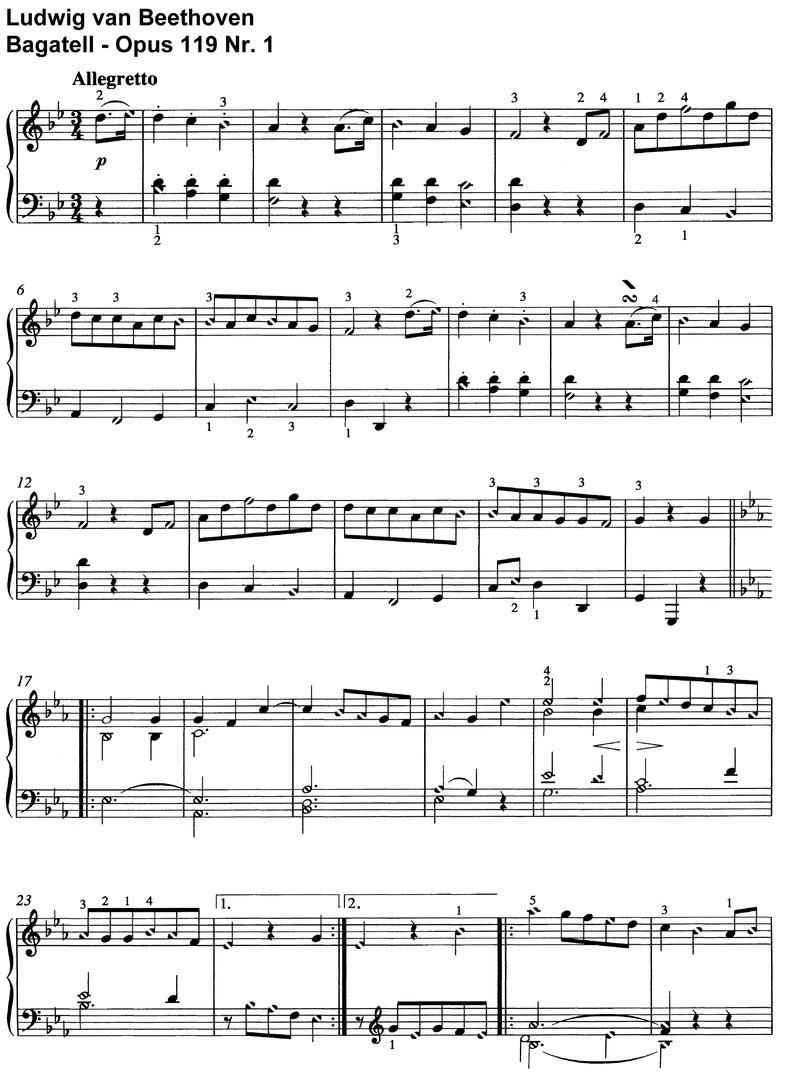 Beethoven - Bagatell Opus 119 Nr 1 + Nr 9 - 4 Seiten