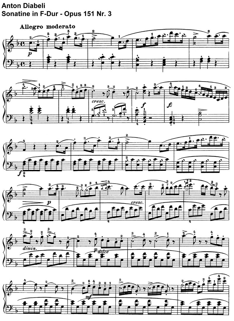 Diabeli - Sonatine Opus 151 Nr 3 in F-Dur - 6 Seiten