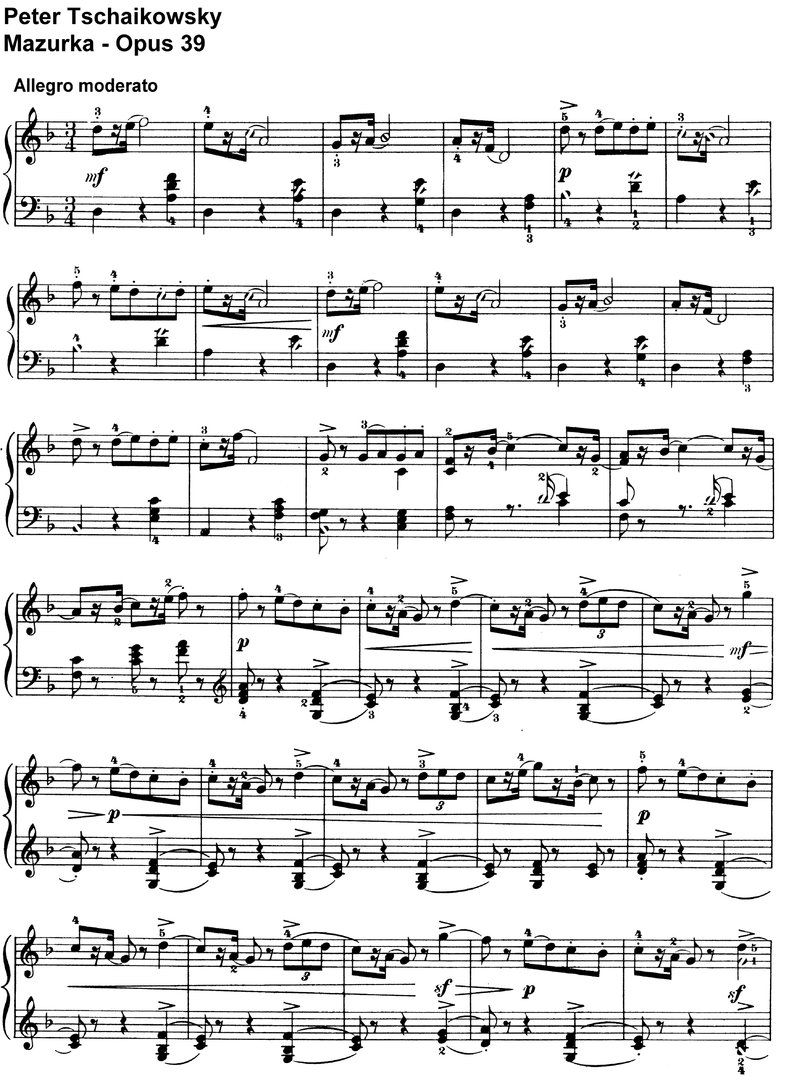 Tschaikowsky - Mazurka Opus 39 - 2 pages