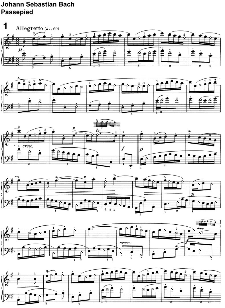 Bach, J S - Passepied - 3 Seiten