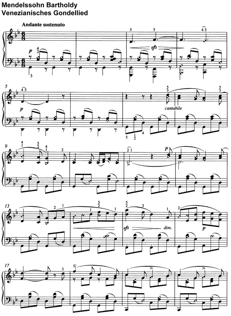 Mendelssohn - Venezianisches Gondellied - 2 Pages piano sheet music