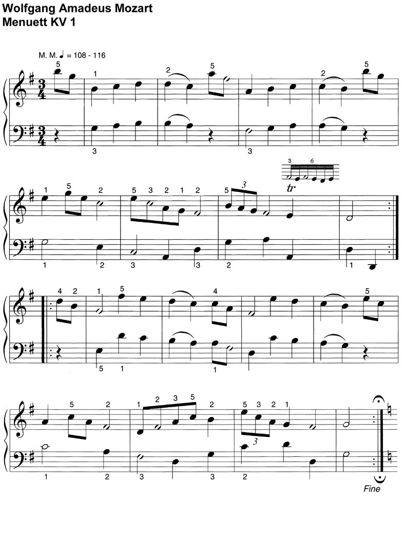 Mozart - Menuett KV 1 - 2 Seiten