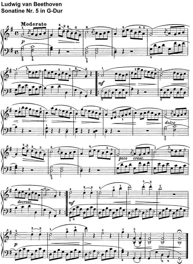 plastic Nutrition Percentage Beethoven - Sonatine G-Dur Nr 5 - piano sheet music download
