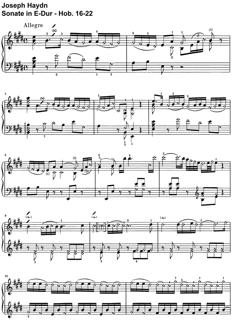 Haydn - Sonate E-Dur - Hob 16-22 - 10 Seiten