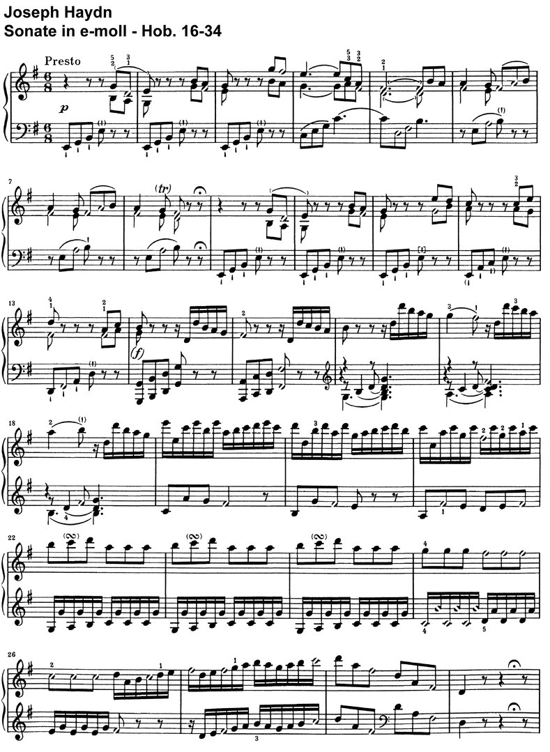 Haydn - Sonate e-moll - Hob 16-34 - 10 Seiten