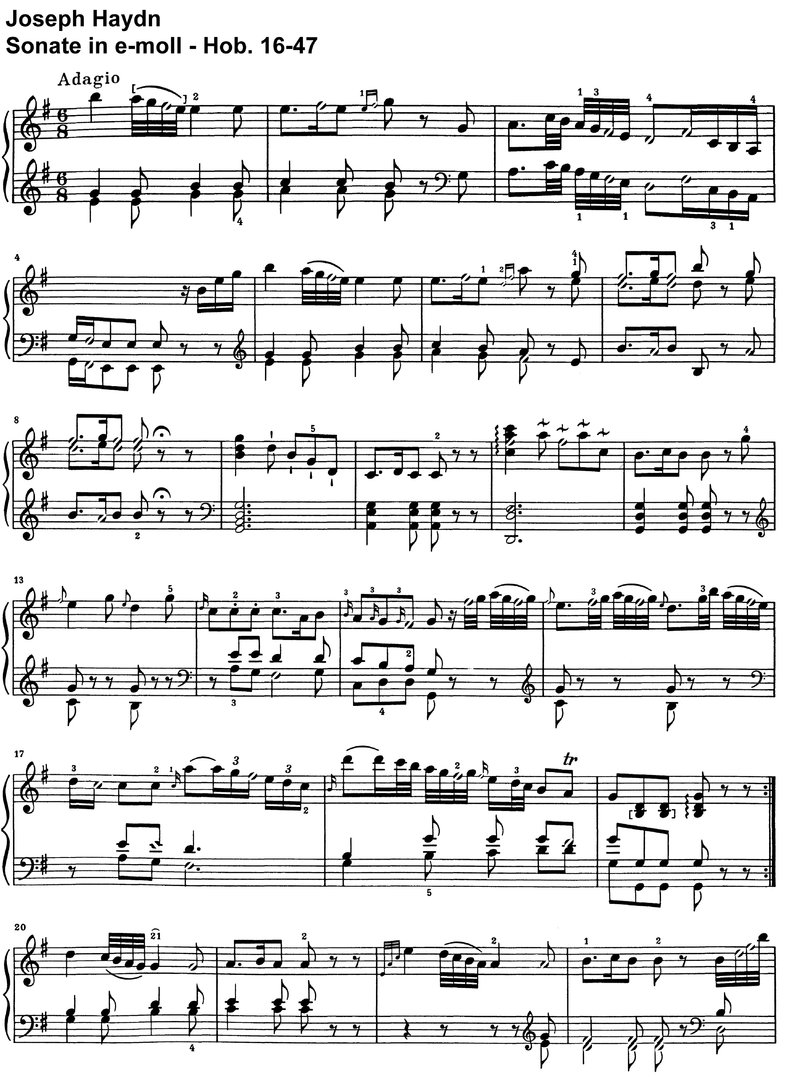 Haydn - Sonate e-moll - Hob 16-47 - 8 Seiten