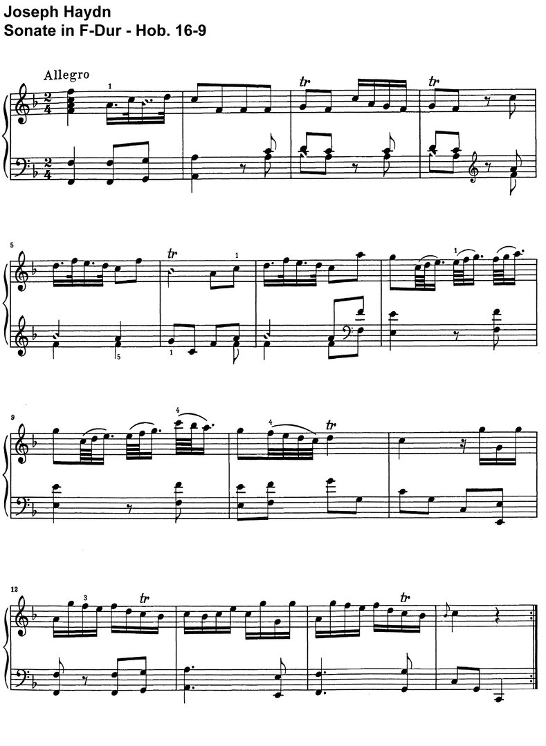 Haydn - Sonate F-Dur - Hob 16-9 - 4 Seiten