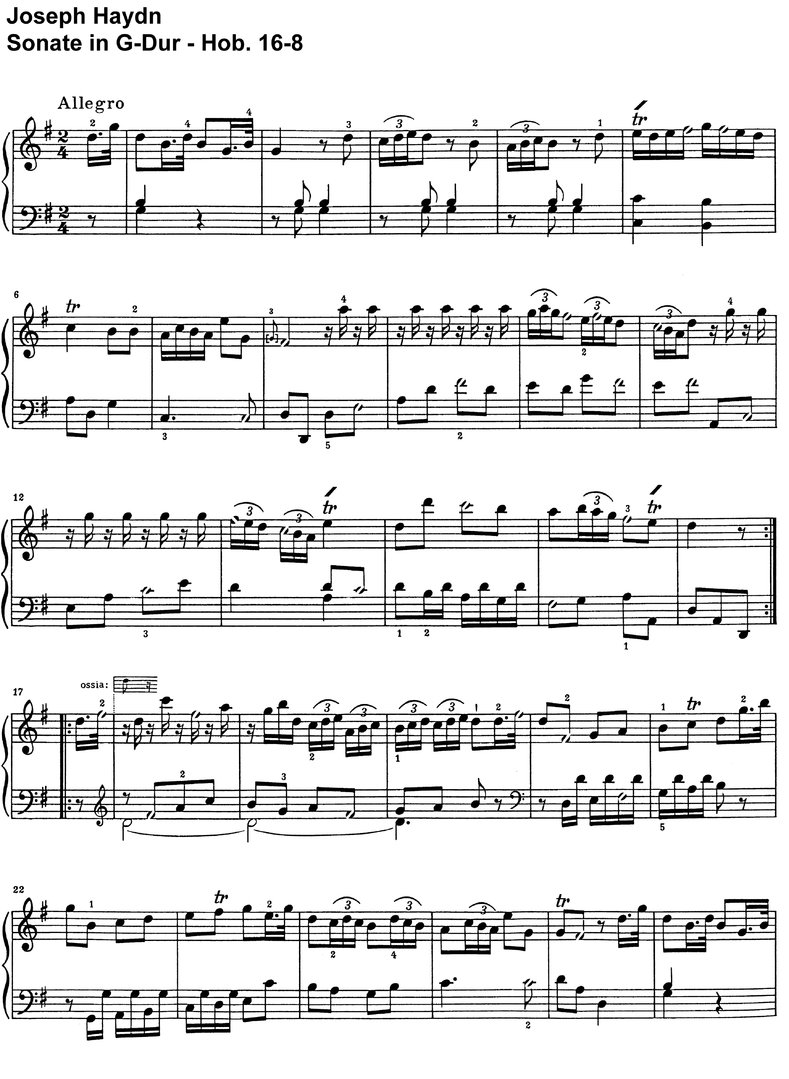 Haydn - Sonate G-Dur - Hob 16-8 - 3 Seiten