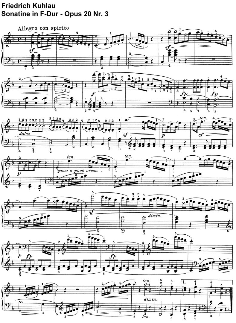Kuhlau - Sonatine F-Dur - Opus 20 Nr 3 - 7 Seiten