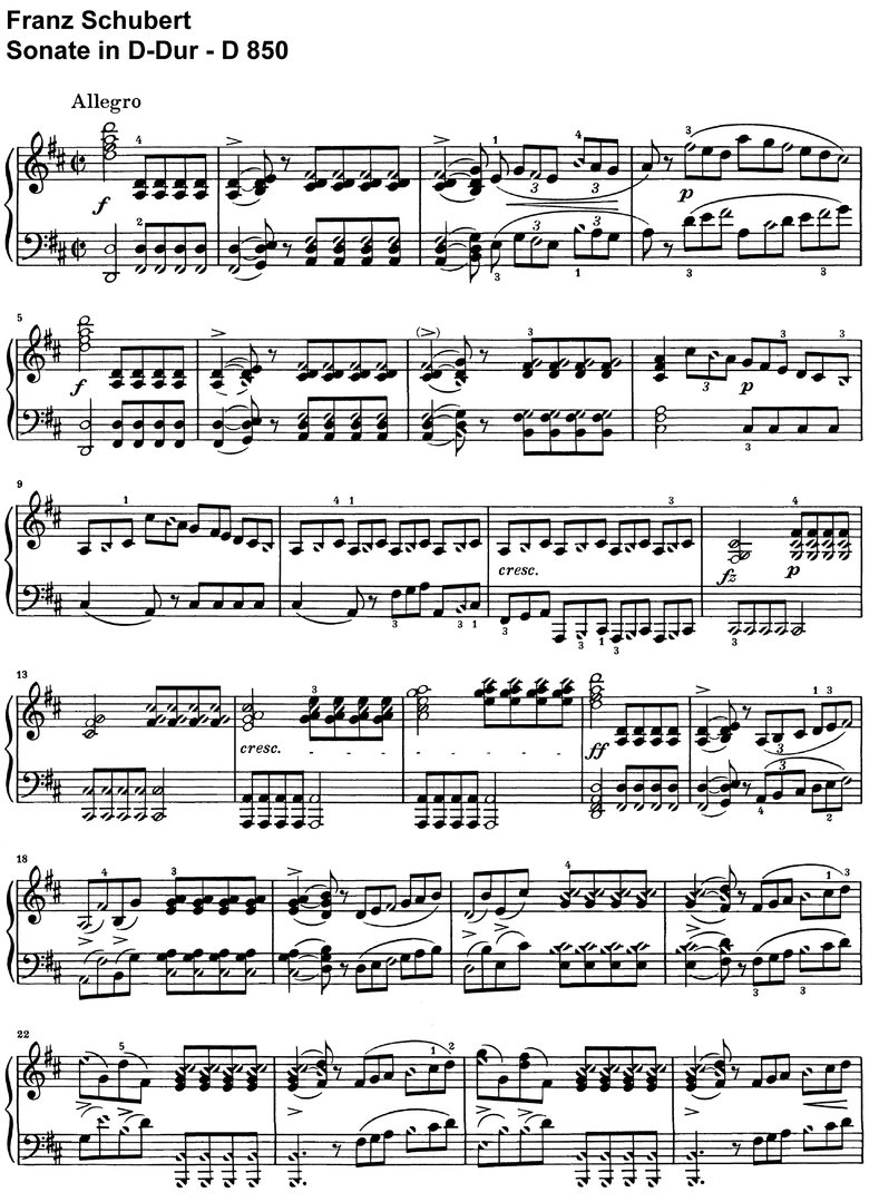 Schubert - Sonate D-Dur - D 850 - 36 Seiten