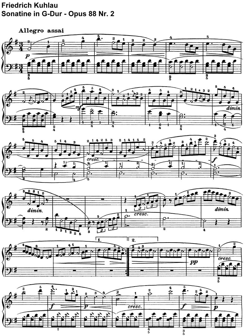 Kuhlau - Sonatine G-Dur - Opus 88 Nr 2 - 5 Seiten