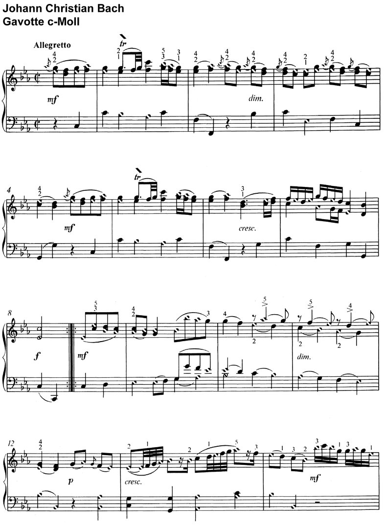 Bach, Johann C  - Gavotte in c-Moll - 3 Seiten