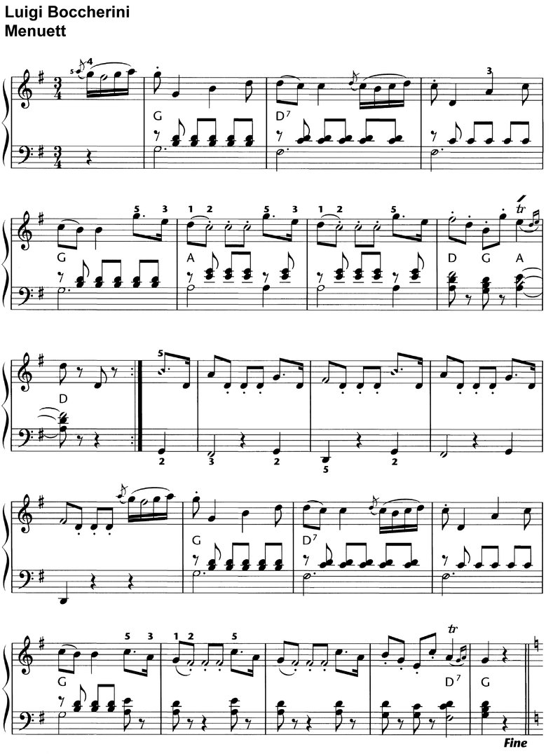Boccherini - Menuett in 3 Versionen - 7 Seiten