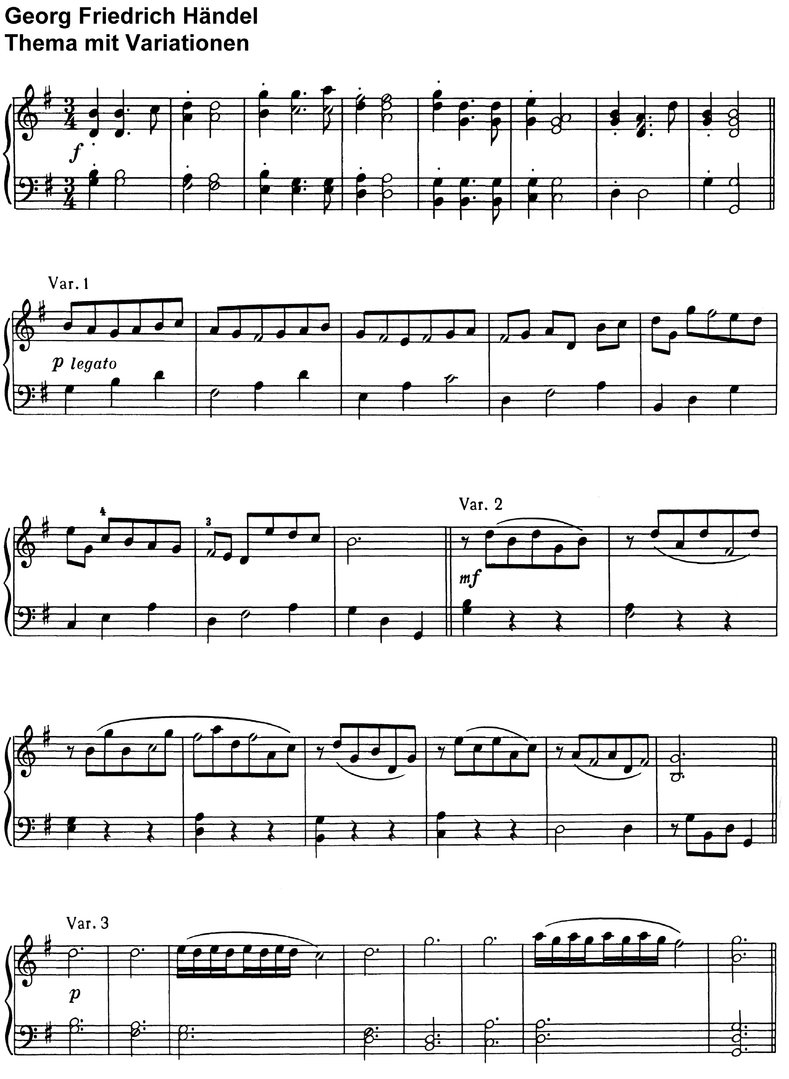 Händel - Thema mit Variationen - 2 Seiten