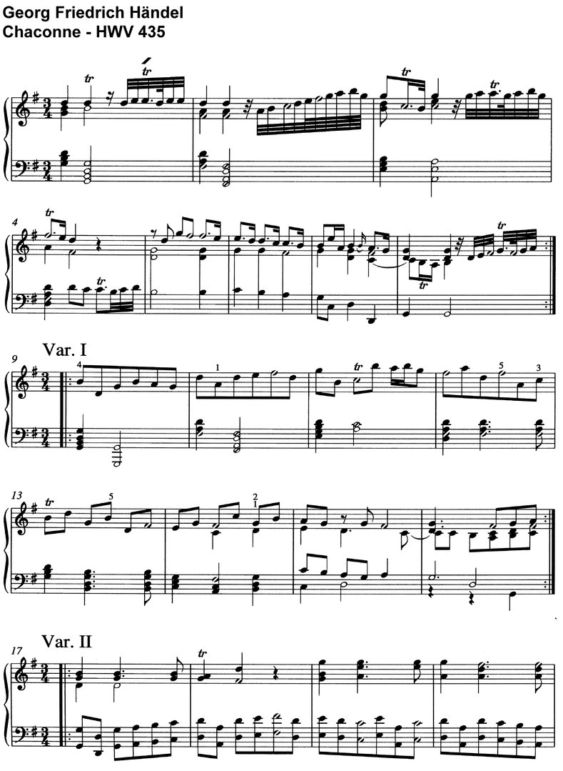 Händel, Georg - Chaconne HWV 435 - 8 Seiten