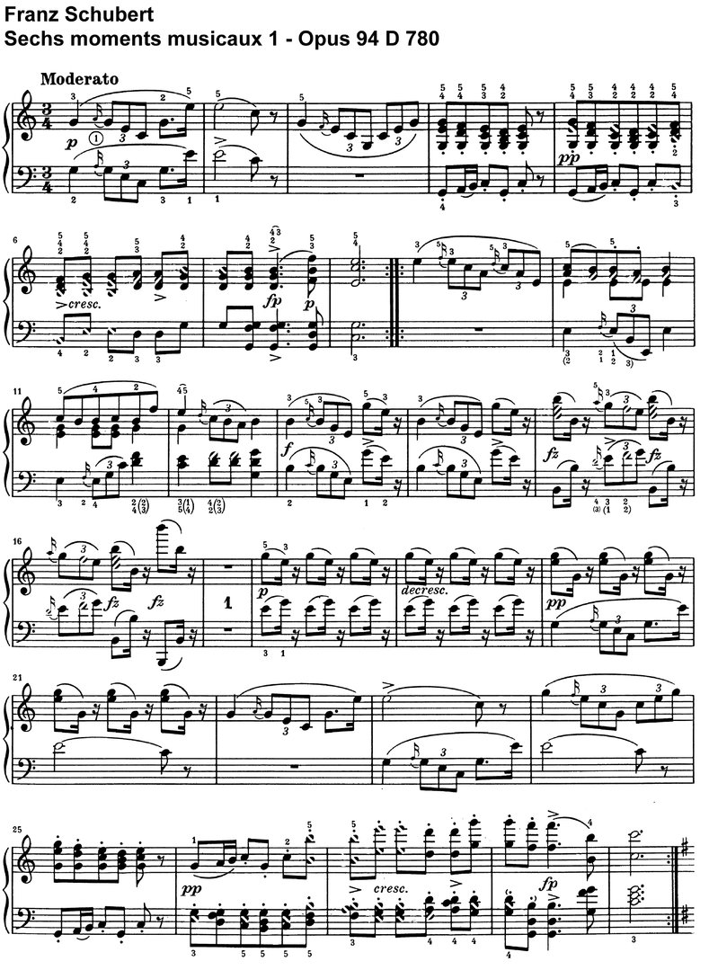 für Klavier Schubert Six Moments Musicaux Op.94 