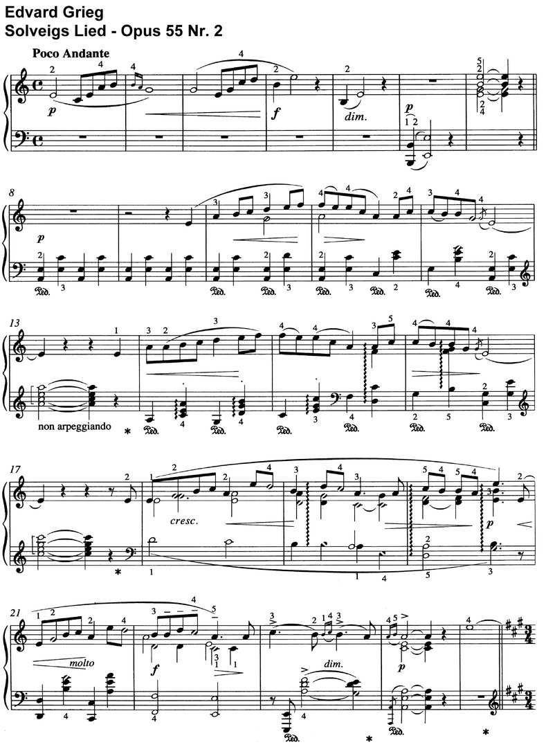 Grieg, Edvard - Solveigs Lied - Opus 55 Nr 2 - 3 Seiten