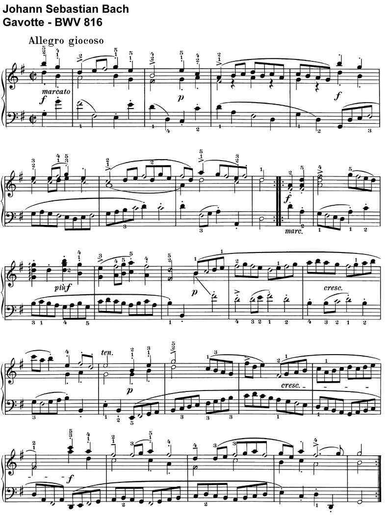 Bach, J S - Gavotte - BWV 816 - 1 Seite