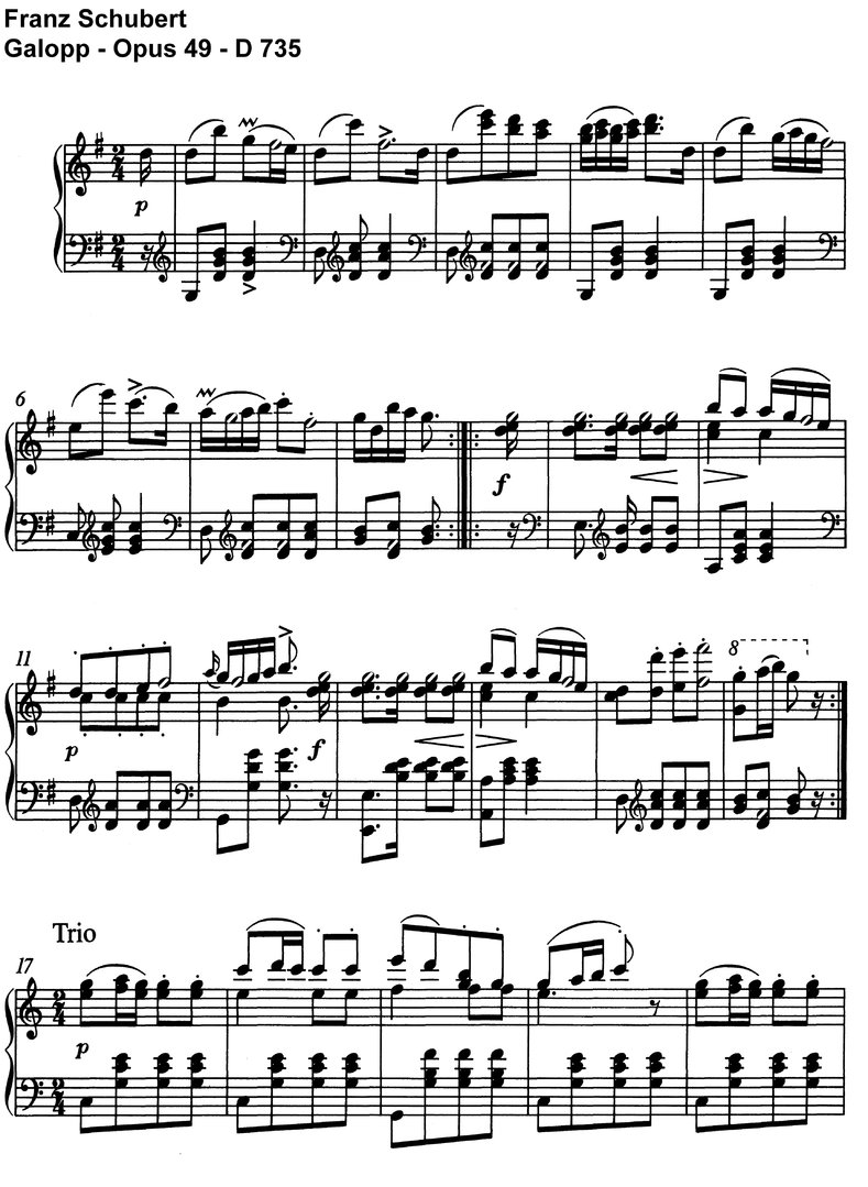 Schubert - Galopp - D 735 Opus 49 - 2 Seiten