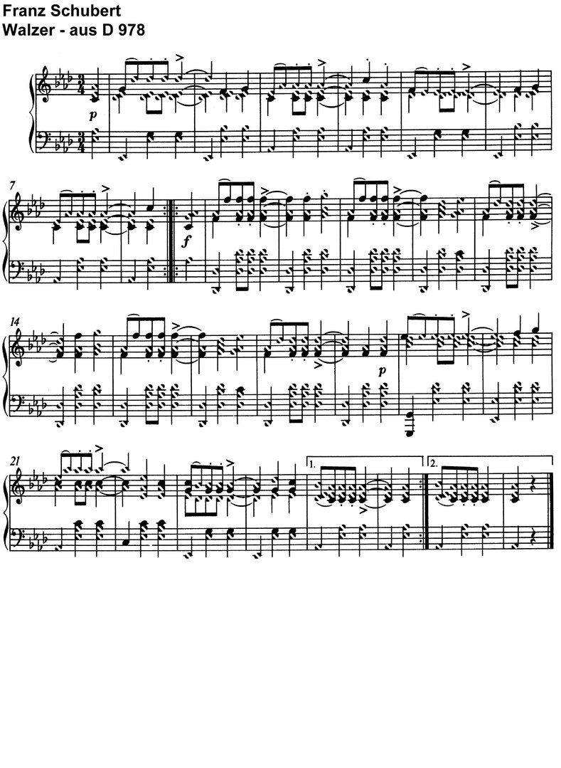 Schubert, Franz - Walzer - D 978 - 1 Page