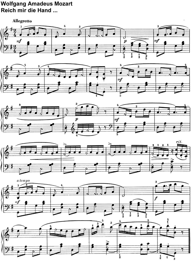 Mozart - Reich mir die Hand - 1 Seite