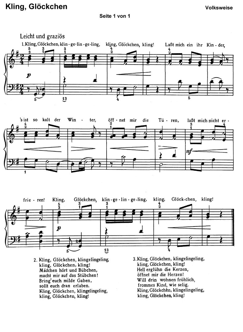 10 bekannte Weihnachtslieder 1 - Klaviernoten