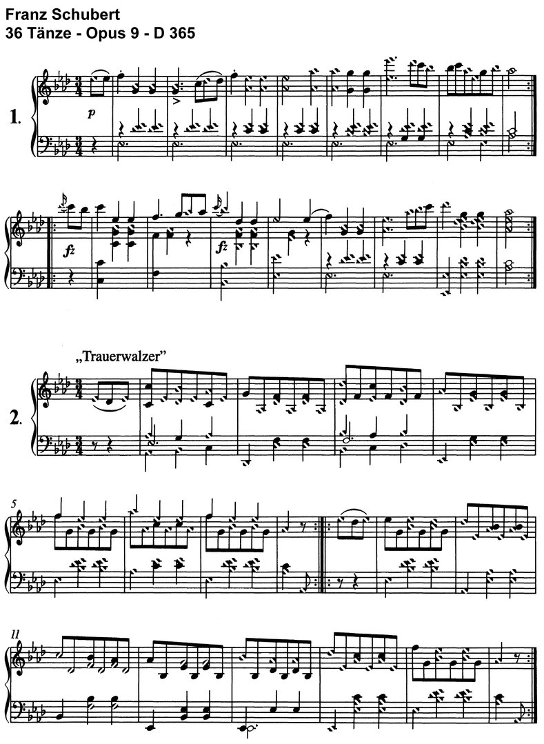 Schubert - 36 Tänze D 365 - 17 pages