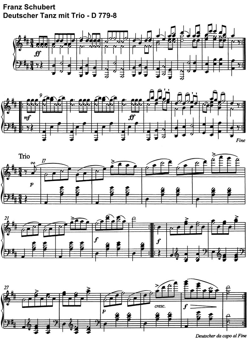 Schubert - 5 Deutsche Tänze - 4 Seiten Klaviernoten